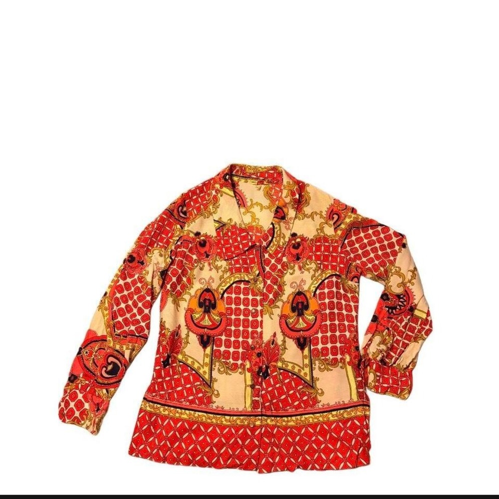 1970s unique collared pink and yellow retro shirt size 12